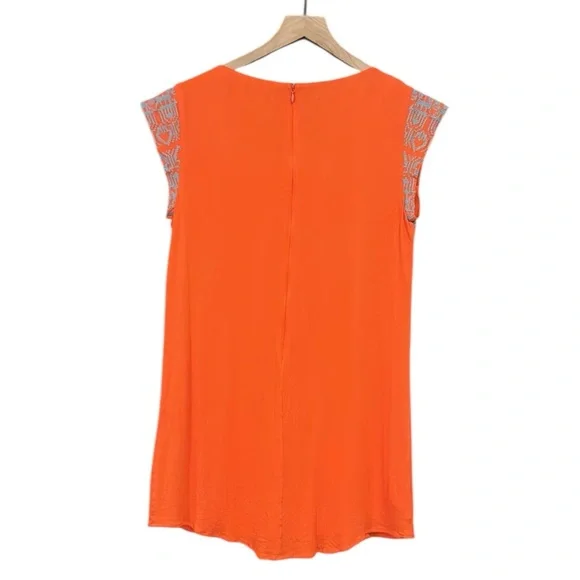 THML Embroidered Short Sleeve Boho Mini Tunic Dress Coral Size Medium - Picture 2 of 12